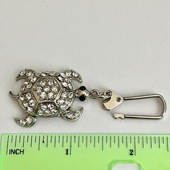 Crystal Sea Turtle Keychain Zipper Pull Purse Charm Backpack Silver Tone Moving - Picture 10 of 10